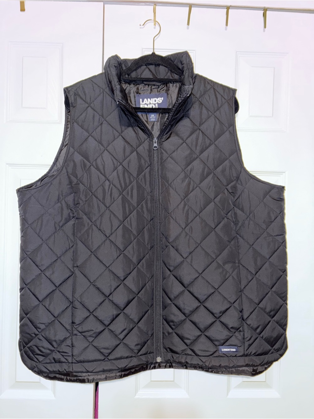 Lands' End Unisex Quilted Black Zip-Front Vest